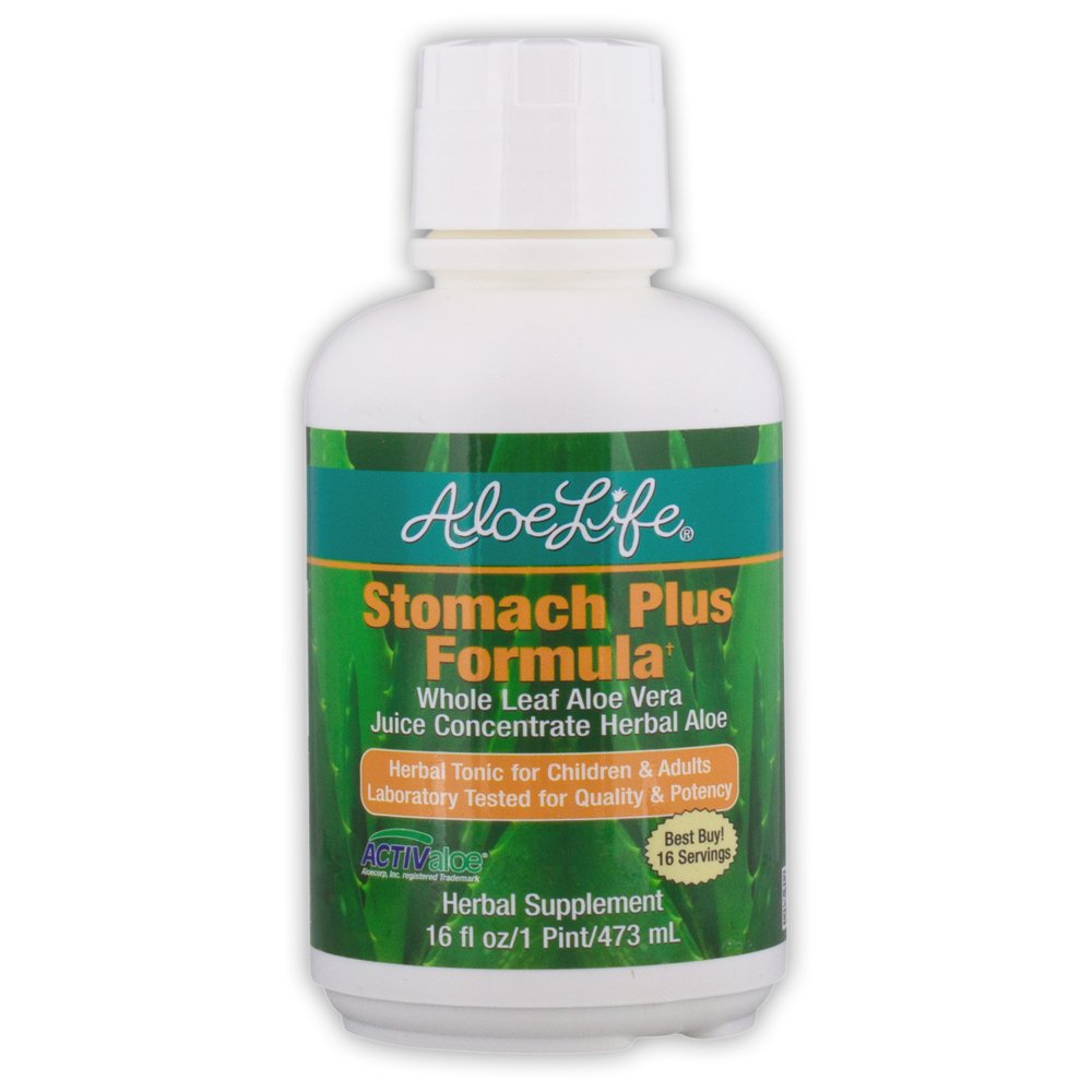 Aloe Life - Stomach Plus Formula, Tonico ad azione rapida per bambini, adulti e anziani, Supporta la digestione sana e aiuta a Soothe Gas, Bloating, & Nausea, Aloe Vera Concentrate, Gluten-Free (16 oz)