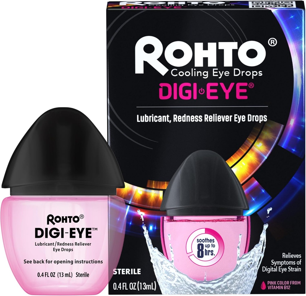 Rohto Digi-Eye Digital Eye Strain Eye Drops, Cooling Eye Strain Relief Da Digital Eye Strain Sintomi, Long-Lasting, Soothing Eye Relief, Gocce Occhi per Rosso, Tired Eyes 0.4 fl oz Bottiglia (Pack of 2)