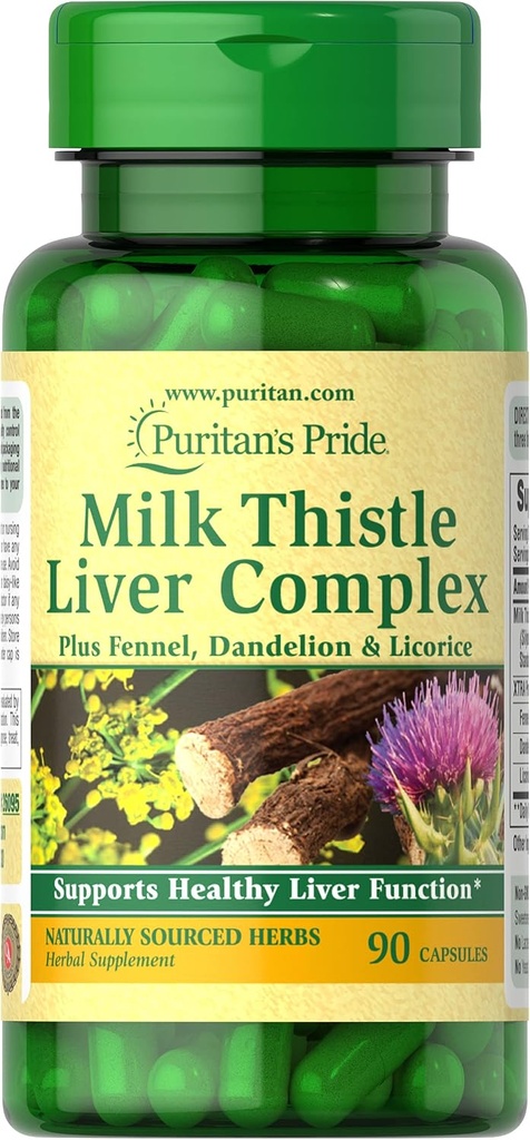 Puritan's Pride Milk Thistle Liver Complex, Supporta la funzione di fegato sano, 90 conte, bianco