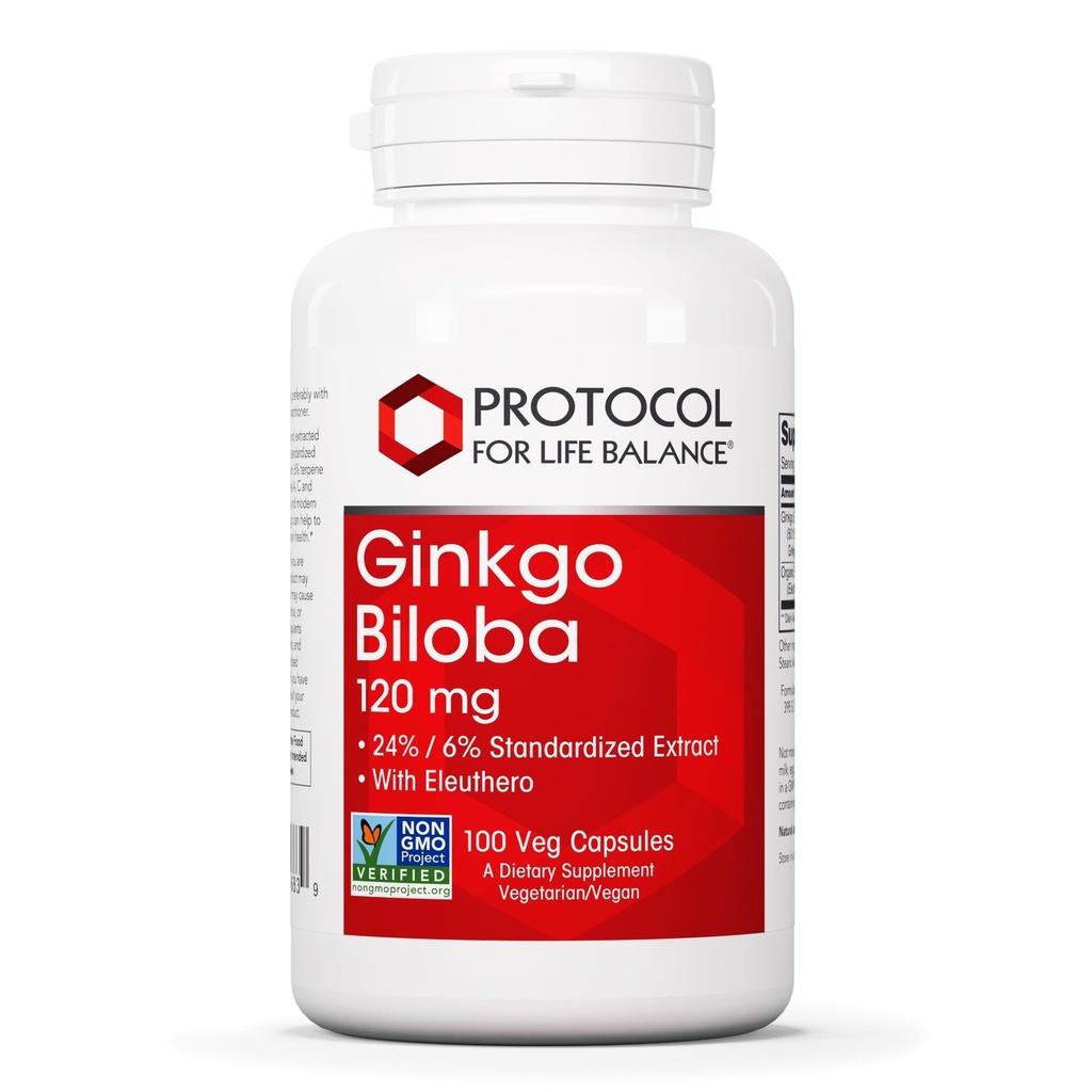 PROTOCOLLO PER LA VITA BALANCE Ginkgo Biloba - 120 mg Ginkgo Biloba Estratto - con Eleuthero - per il supporto per la salute e la circolazione sanguigna - Dairy Free & Non-GMO - 100 capsule di veg