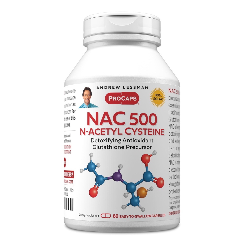 ANDREW LESSMAN NAC-500 N-Acetyl Cysteine 60 capsule - aiuta a combattere l'assalto quotidiano di danni radicali liberi, protegge cervello, cuore, polmoni, fegato, reni. Disintossicante antiossidante. Nessun Additivo