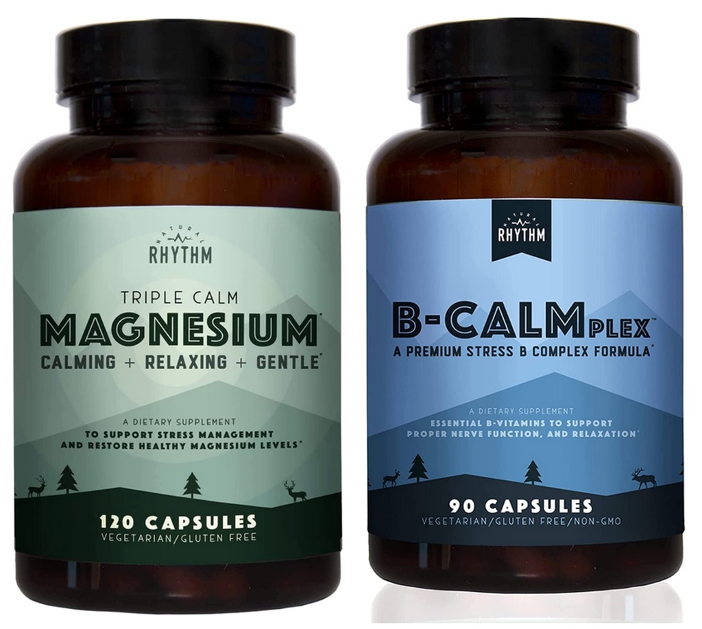 Natural Rhythm Calm Bundle - Triple Calm Magnesium 150mg, 120 capsule + B-CALMplex, miscela unica di vitamina B, 90 capsule