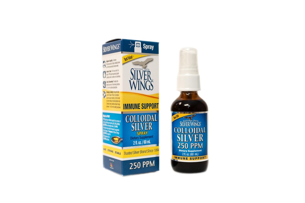 Percorso naturale Silver Wings Colloidal Silver Liquid - Enhanced Immune Support Supplement - 250ppm (1250mcg) - 2oz Spray