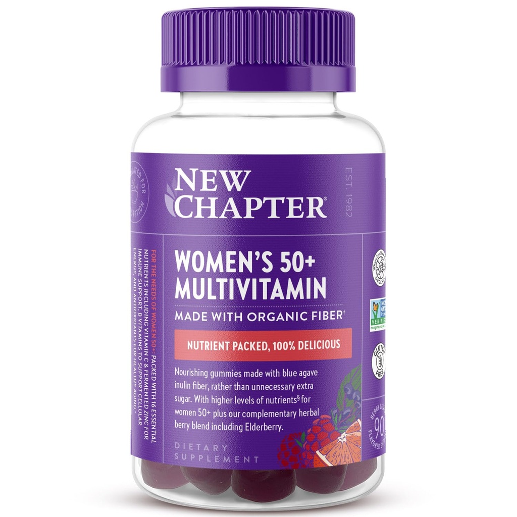 Nuovo Capitolo Donne 50+ Multivitaminici Gummies – 52% Meno Zucchero, Donna di invecchiamento sano Vitamine di pancia con vitamina C, B Vitamine & Zinc, Non OGM, Gluten Free, Citrus di bacche aromatizzati, 90 ct