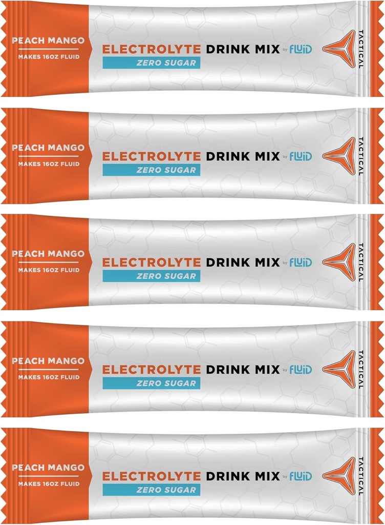 Tattico fluido - Zucchero Zero, Polvere di elettrolito Keto, Imballaggi di idratazione, Made in USA (Peach Mango, 25 Conte)
