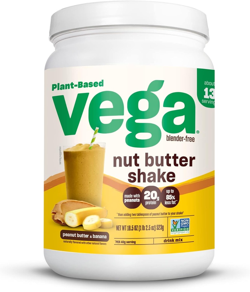 Vega Nut burro Shake, burro di arachidi & Banana - Vegan Protein Powder, 20g Protein, ingredienti alimentari reali, senza aggiunta di zucchero, 1,39 lbs