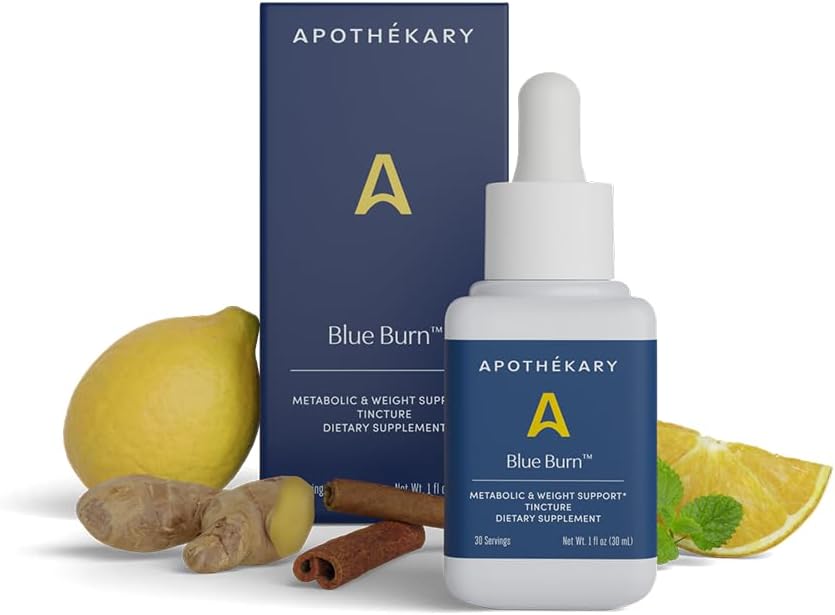 Apothékary Blue Burn Herbal Supplement Herbal Liquid Drops, Dietetico Metabolism Support Supplemento 1.22 Fl Oz, 30 Serve