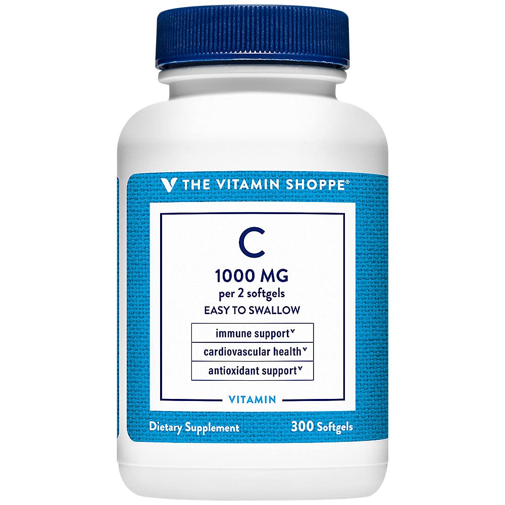 La vitamina Shoppe Vitamina C 1.000MG, Facile da ingoiare, Antiossidante che supporta la salute immunitaria e cardiovascolare (300 Softgels)