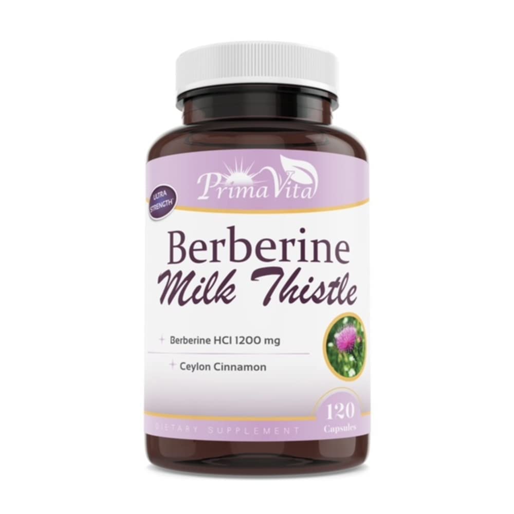 Berberina HCL 1200mg con cardo al latte e cannella di Ceylon, attivatore metabolico Ampk, sistema immunitario sano e benessere gastrointestinale, 40 Serve, 120 capsule vegetali