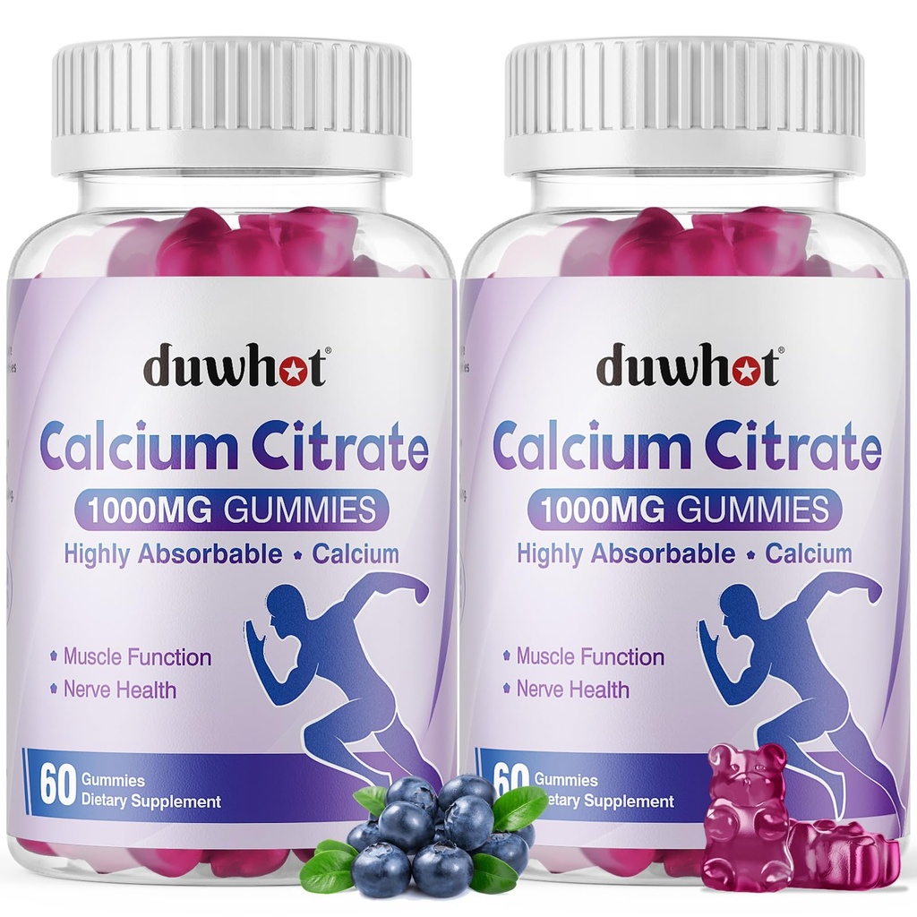 Calcium Citrate Gummies, Citrato di calcio masticabile 1000mg per Bone, Supporto muscolare e immunitario, Ultimate Absorption Calcium Integratori per Donne & Uomini, Mirtillo, 120 Chews