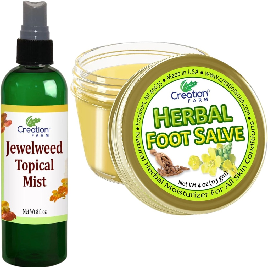 Jewelweed Topical Mist 8 Oz e Herbal Foot Salve 4 Oz - Soluzioni per Itch per rendere più facile il piacere di tutti i giorni