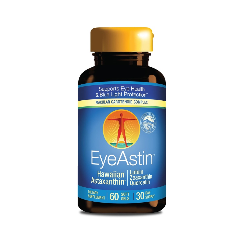 EyeAstin, BioAstin Hawaiian Astaxanthin con Lutein & Zeaxanthin, Supporta la salute degli occhi naturalmente, 60 Conte