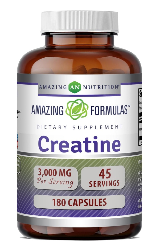 Incredibile Formulas Creatina Monoidrato Aminoacido Supplemento | 3000 Mg per Serving | 180 capsule | Non-GMO | Gluten-Free Made in USA