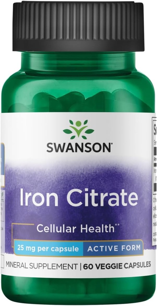 Citrato di ferro di Swanson 25 milligrammi 60 capsule di veg