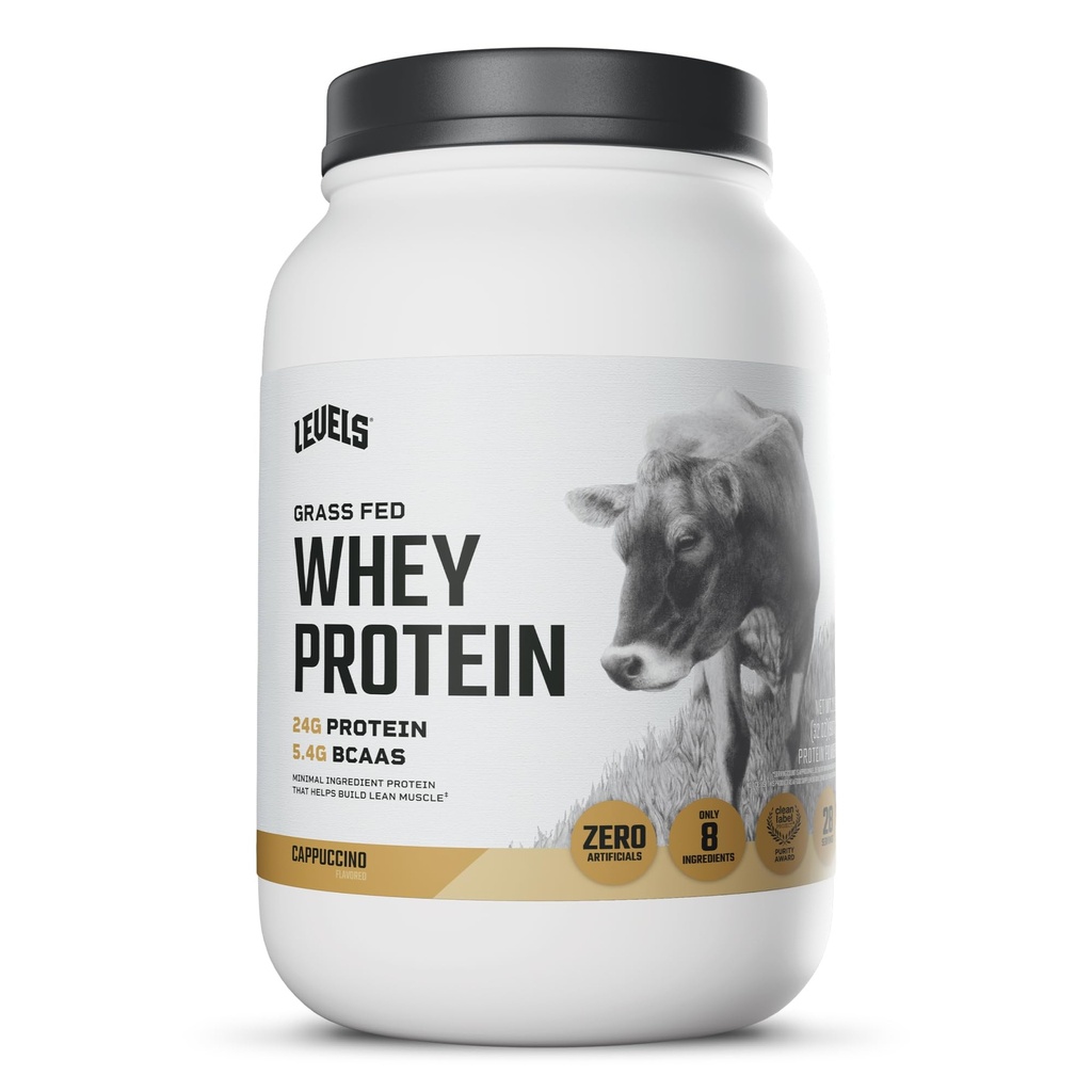 Livelli Grass Fed Whey Protein Powder, Senza Artificiali, 24G di Proteine, Cappuccino, 2LB