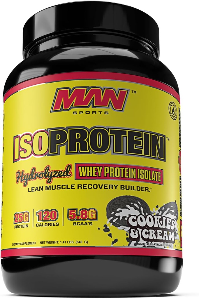 MAN Sports Nuovo Flavor ISO-Proteina Idrolizzata 100% Polvere isolata di proteine del siero puro, biscotti e crema, 1.42 Pound (20 giorni di alimentazione)