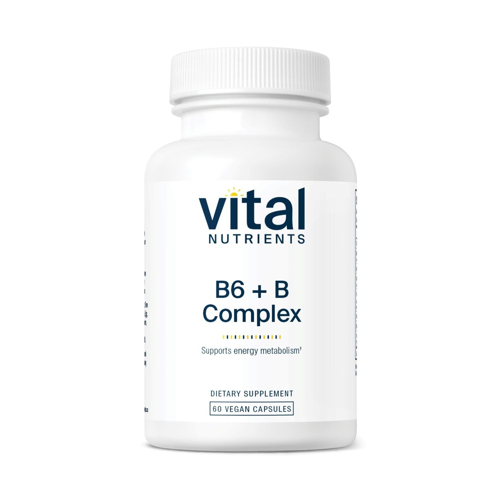 Vitamina B6 + B Complex | Vitamine B etilate vegane per energia, metabolismo, salute del cuore* | Vitamina B6 ad alta potenza per Discomfort mestruale * | Glutine, latticini, soia Free | 60 capsule