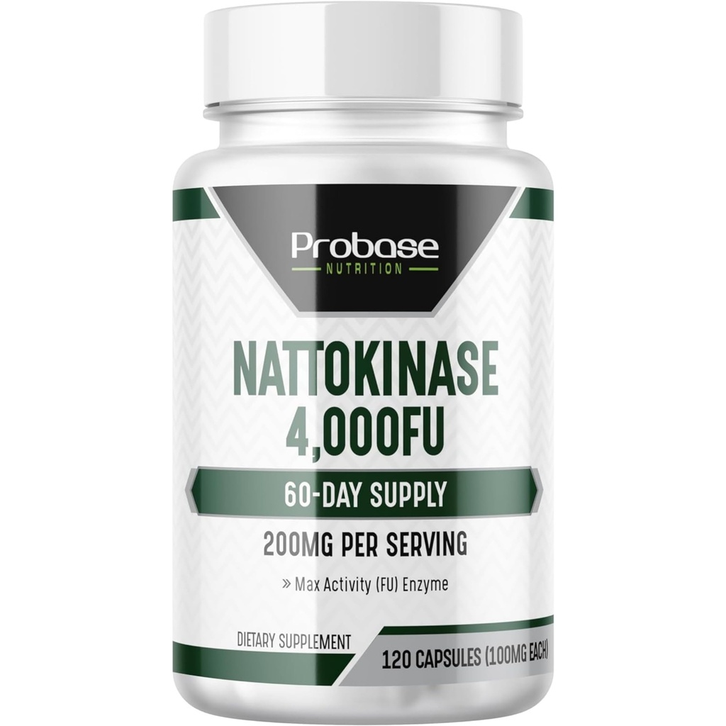Probase Nutrition Nattokinase Supplemento 4,000 FU Servings, 120 Capsule (Derivati dal Natto giapponese) Enzimi sistemici per il supporto cardiovascolare e circolatorio
