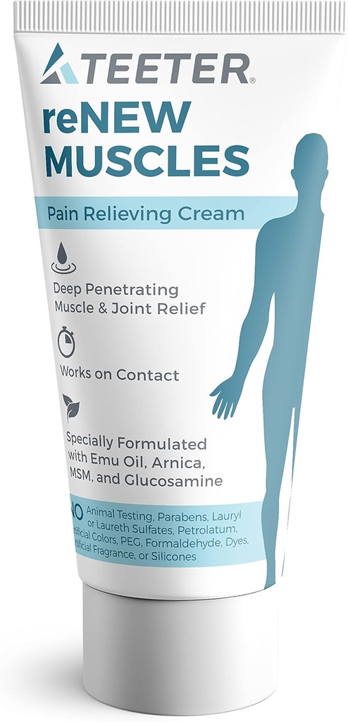 TEETER Renew - Muscolo & Joint Pain Cream con Olio Emu, MSM, Arnica, Boswellia Serrata Glucosamine (2,5 oz)