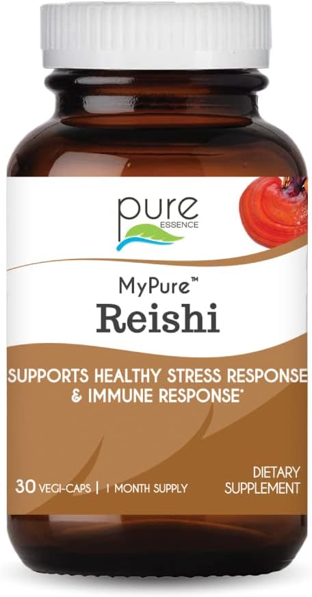 PURE ESSENCE LABS MyPure Reishi Organic Mushrooms Supplement - 100% Real Mushroom Extract for Immune Support, Stress Relief, Costruisci energia (30 capsule)