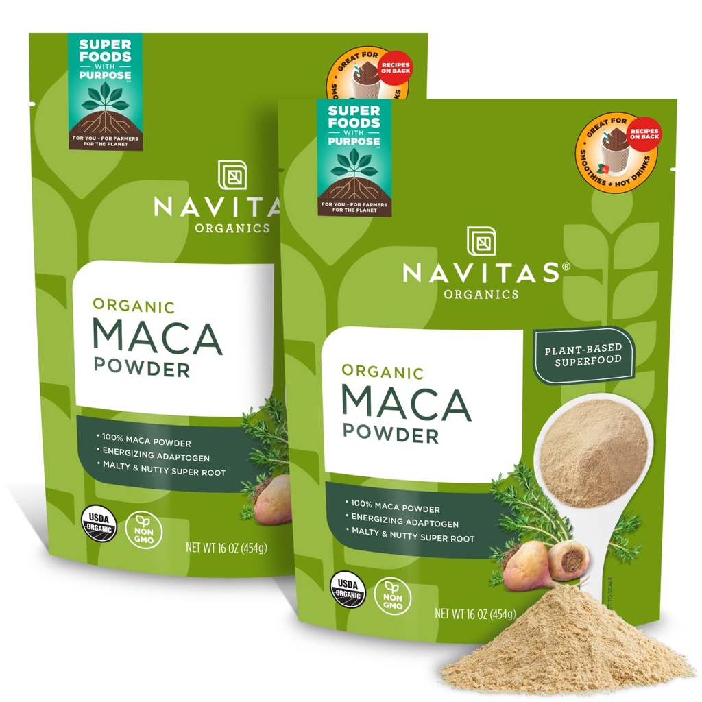 Navitas Organics Maca Powder, 16oz. (2-Pack), 181 Serve - Organico, Non-Gmo, Low Temp-Dried, Gluten-Free,Light Brown