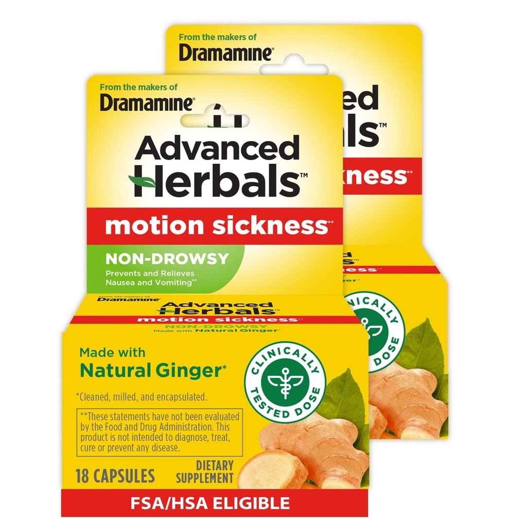 Dai creatori di Dramamine, Erbali Avanzati, Non Dolci, Rilievo di Malattia di Movimento, Realizzato con Ginger Naturale, 18 Conte, 2 Confezione