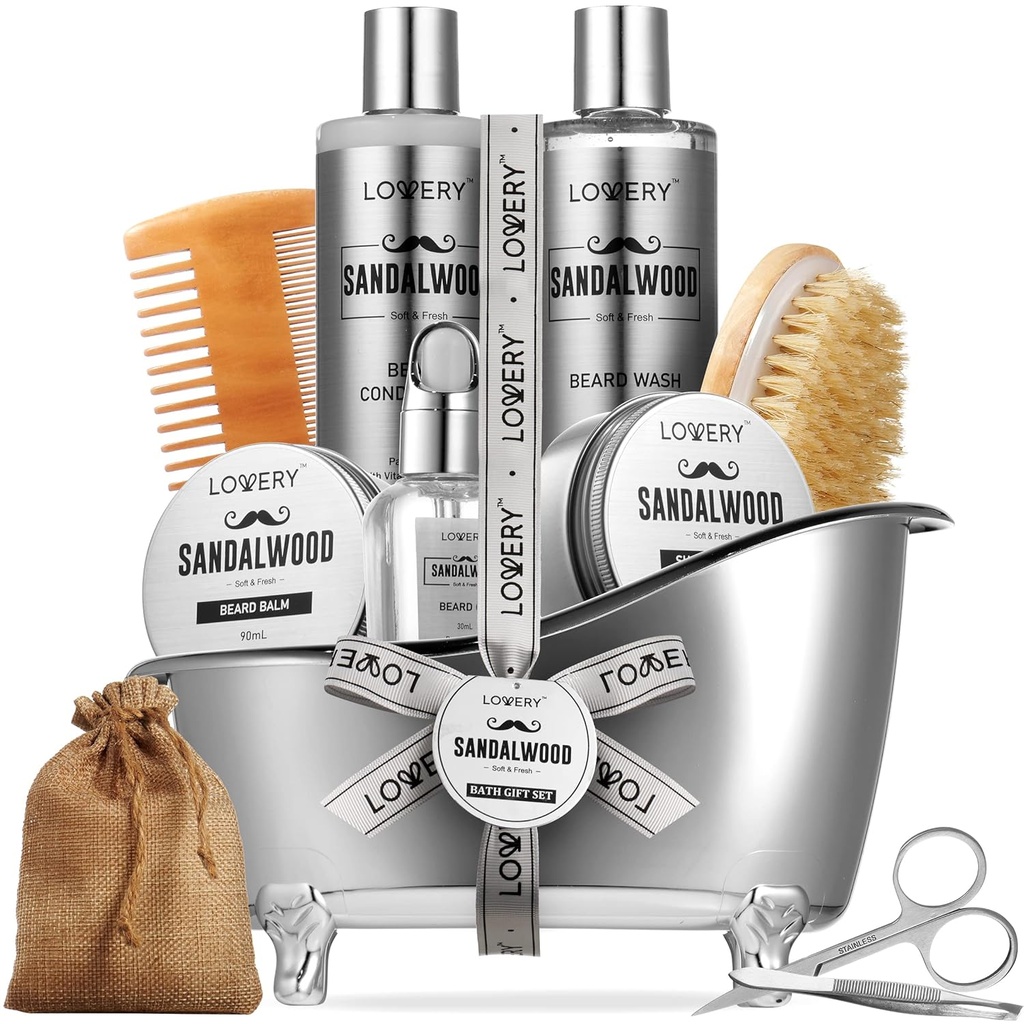 Regali di mens, Kit per ginocchiere, Kit per ginocchiere per ragazzo papà, Lui, 11pc Beard Raddrizzatore per la cura dei cuscinetti, Beard Growth and Trimming Gift, Beard Wash Growth Oil & More