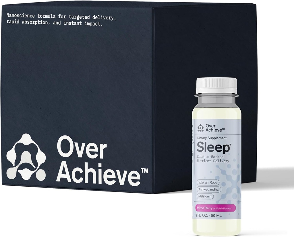 Dormire Bere con tecnologia avanzata di Nanoscience - Contiene Melatonina, Ashwagandha e radice di Valerian - 12 pacchetti liquido sonno aiuto Autunno Asleep più veloce, Miscele bacche 2oz