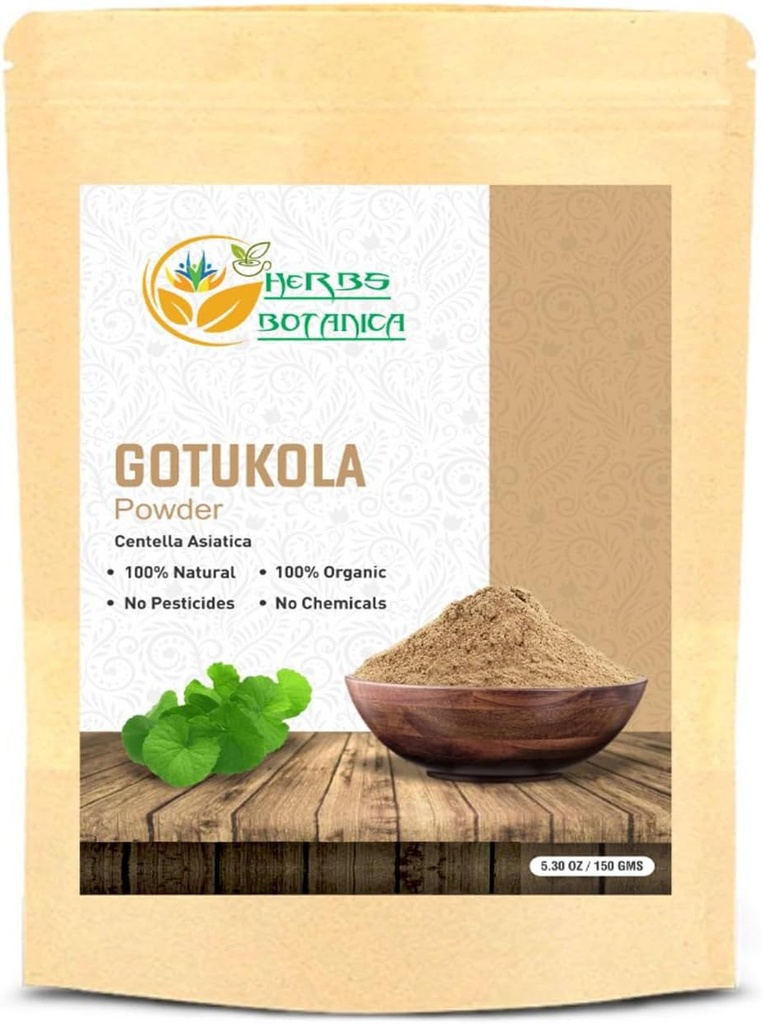 Erbe Botanica Gotu Kola Polvere (Centella asiatica) 5.3 oz/150 GMS per il tè, la crescita dei capelli e il benessere Sistema nervoso sano polvere di erbe finemente terreno per la bellezza fai da te e integratori
