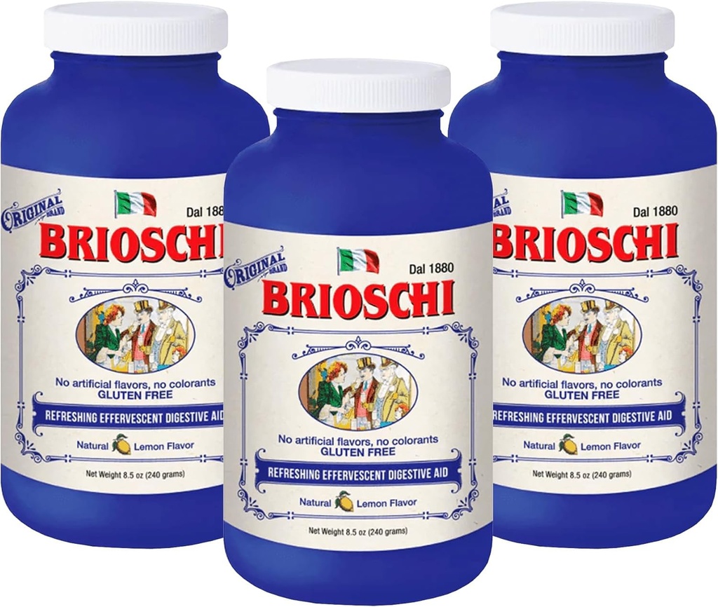 Brioschi Limone italiano aromatizzato Effervescente bruciore di stomaco, Upset Stomach, Indigestione acida, Bottiglia di 8.5 oz (Pack of 3)