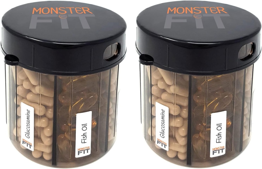 Dispenser per Pillole per Biscotti con Etichette di Confronto - Extra Large Pill Container Bottiglie Quasi Qualsiasi Supplemento - Facile da Dispensare (Monster Fit - 2 Pack)