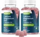 Viteey Calcium Magnesium Zinc Gummies con Vitamina D3 - Supporta Bone Salute, Nerve & Immune Funzione - Calcio Magnesio Zinco D3 per Adulti & Teens - OGM Free - Chewable Raspberry Gummie aromatizzato