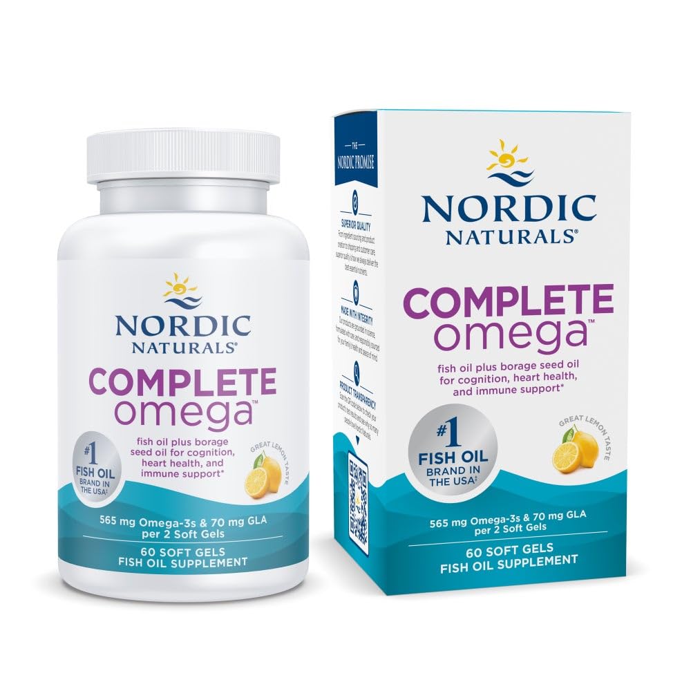 Nordic Naturals Complete Omega, Limone Flavor - 60 Gel Morbidi - 565 mg Omega-3 - EPA & DHA con Aggiunto GLA - Pelle sana, Cognizione, Positivo Mood - Non-GMO - 30 Serve