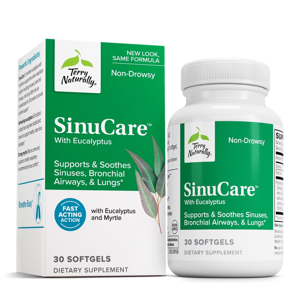 Terry Naturally SinuCare - 320 mg Eucalyptus & Myrtle Oil Complex, 30 Softgels - Sinus, Lung & Bronchial Support Supplement, Non-Drowsy - Non-GMO, Gluten-Free - 15 Serve