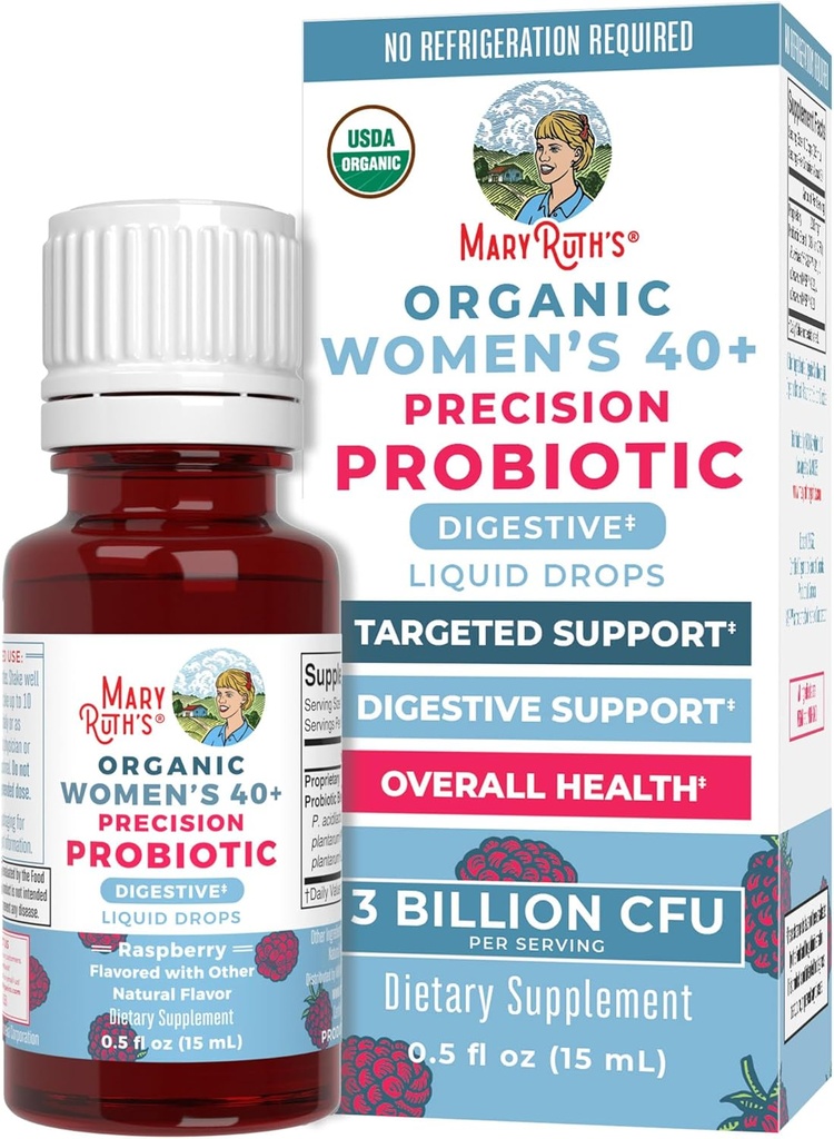 MaryRuth Organics USDA Organic 40 Womens Probiotic Liquid Drops | Probiotics for Digestive Health | Stress-Related GI Issues | Rilievo occasionale del gas per adulti | Vegan | Dairy Free | 30 Servings