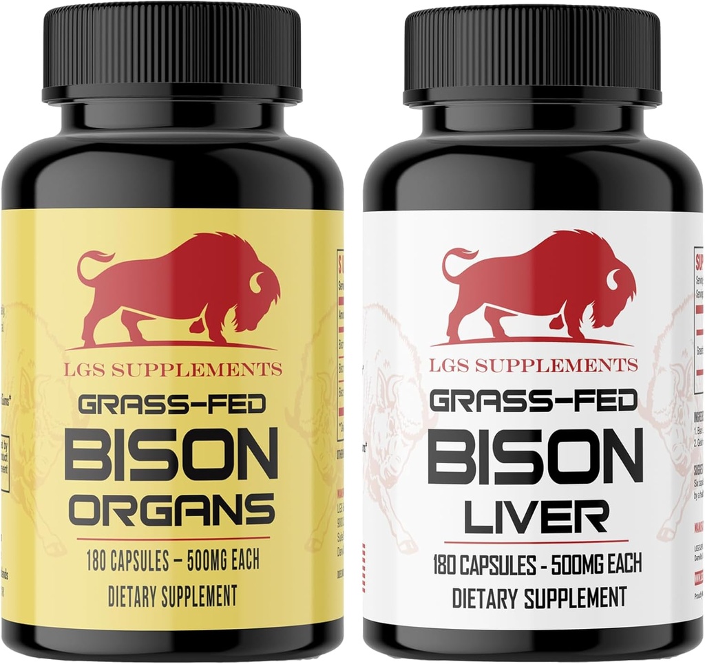 Starter Pack, Grass Fed Bison Liver Capsule, Organ Capsule, Non OGM, Supporta la produzione di energia, Disintossicazione, Digestione, Immunità e Full Body Wellness