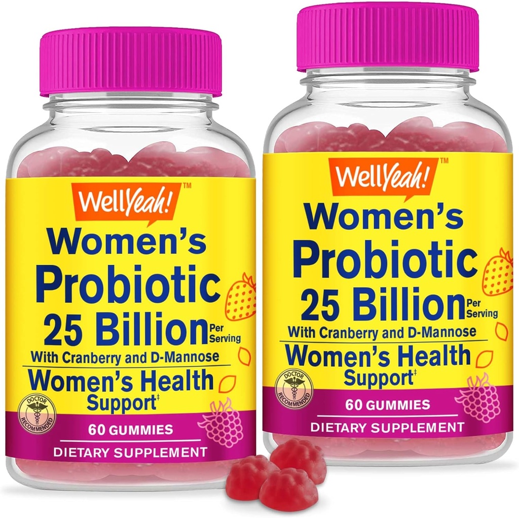 Bene. Si 25 miliardi di Probiotici per le donne Mirtillo e D-Mannose Gummies (2 Pack) - Vaginale e Gut Salute, Supporto Digestivo e Salute Femminile - Probiotico femminile con 12 Straine - 60 Gummies
