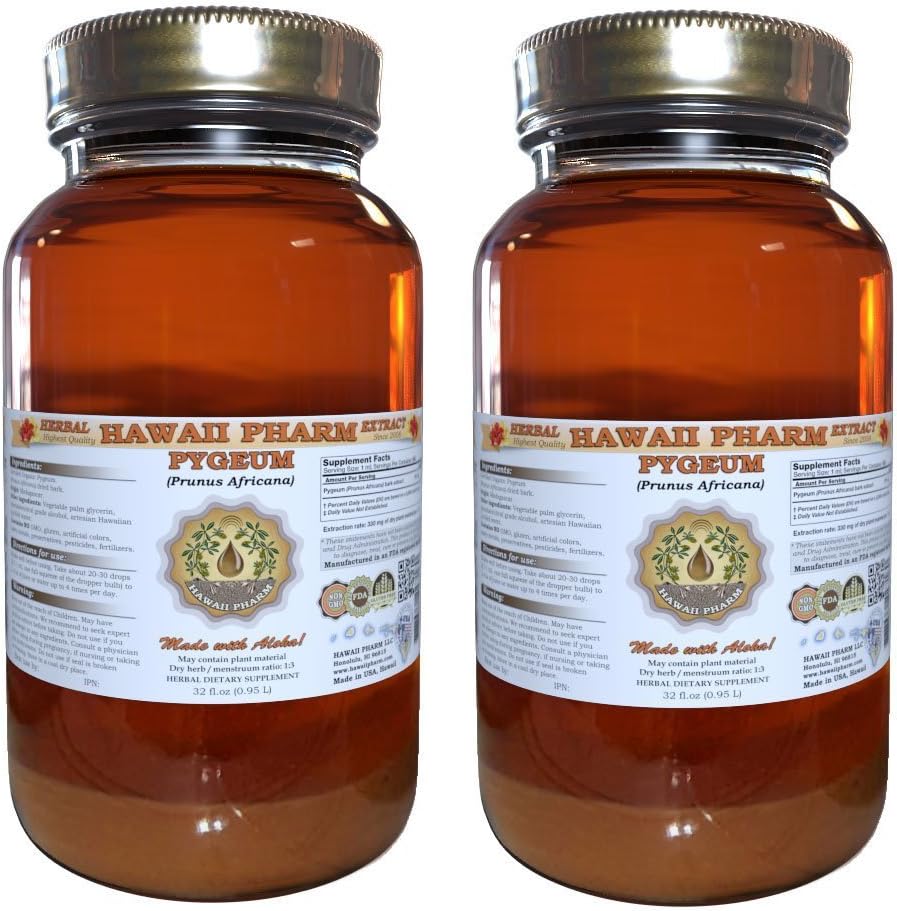 Estratto di liquido di Pygeum, Pygeum (Pygeum Africanum) Tincture, Supplemento di erbe, Hawaii Pharm, Made in USA, 2x32 fl.oz