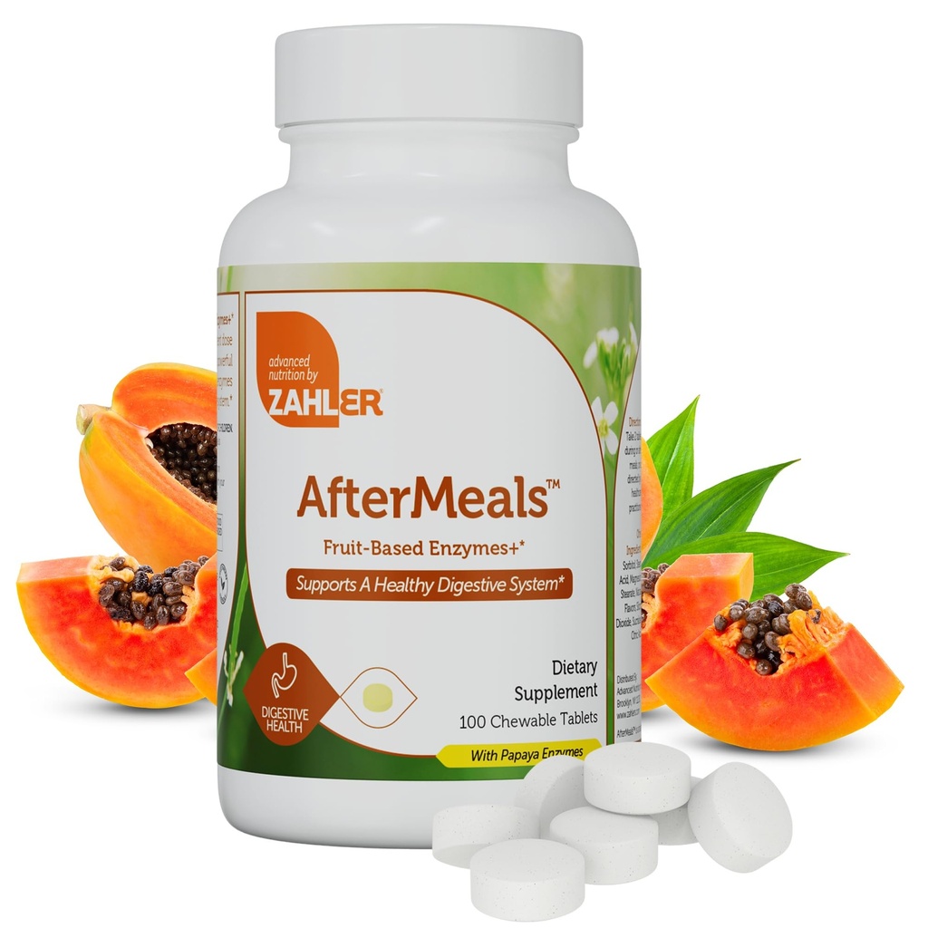 Zahler AfterMeals Enzimi digestivi per la salute della digestione - Chewable frutta-based Digestive Enzymes per le donne e gli uomini con il potere di Papaya e ananas - Kosher Gluten Free Made in USA (100 compresse)