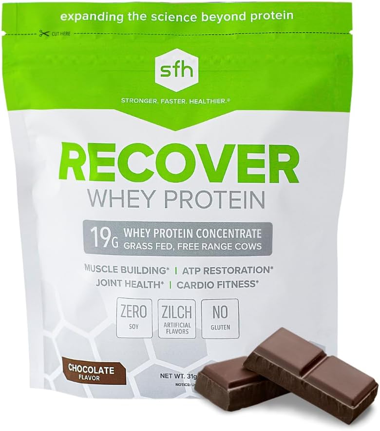 SFH Recover Whey Protein Powder (Chocolate) Grande erba di degustazione Fed Whey per post allenamento | Tutto naturale | No Soy, No Gluten, No RBST, No Artificial Flavors (20 Serving Bag)