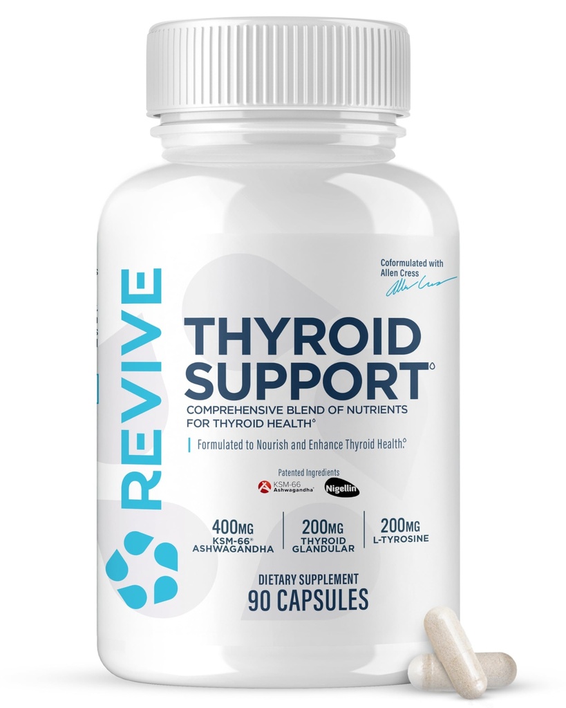 Revive MD Thyroid Support Supplemento per gli uomini e le donne - miscela completa di nutrienti Supporta la funzione tiroide sana con vitamina essenziale, minerali e erbe (90 capsule, 30 seri)