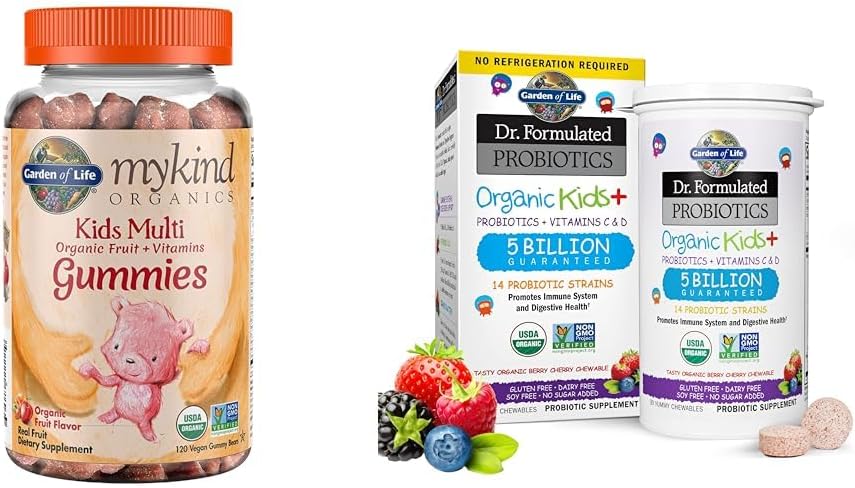 Garden of Life Organics Kids Gummy Vitamine - Frutta - Certificato Organico, Non OGM & Vegan & Dr. Formulated Probiotics Organic Kids+ Plus Vitamina C & D - Berry Cherry