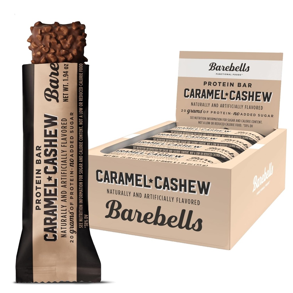 Barebells Protein Bars Caramel Cashew - 12 Conte, 20g Alta Protein Treats - Chocolate Nutrition Bar con 1g Total Sugars - On-The-Go Colazione o Post-Workout Snack