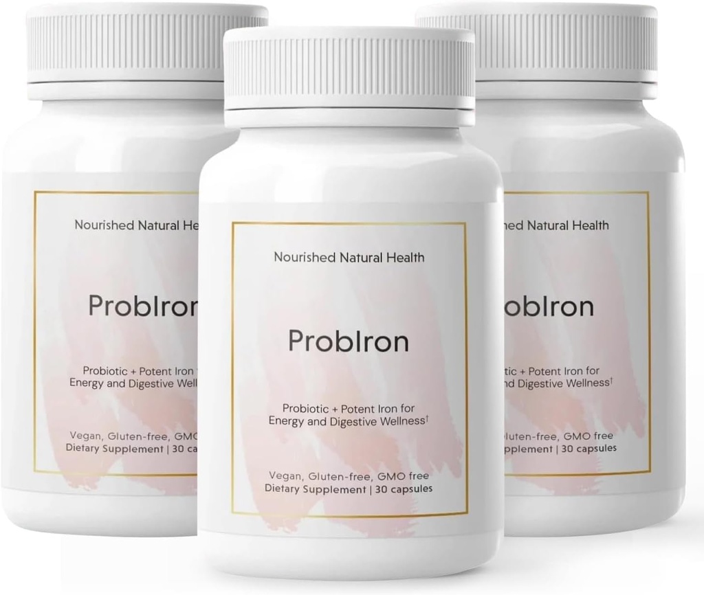 ProbIron naturale nutriente - Probiotico + Supplemento di ferro da donna potenziato con vitamina C e rame - Formula vegana per energia e benessere digestivo - 90 capsule