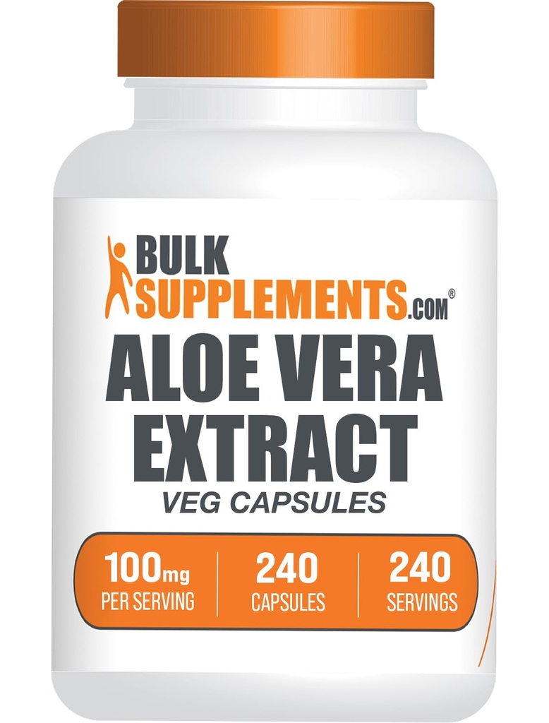 BulkSupplements.com Aloe Vera Capsule - Aloe Vera Extract, Aloe Vera Supplemento - Integratore di erbe, Gluten Free, 1 capsula per porzione, 240 Veg Capsules (Pack of 1)