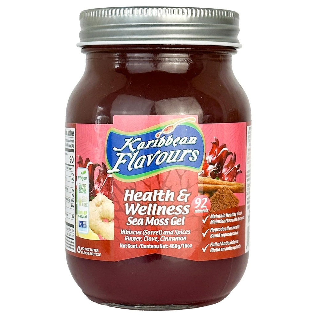 Sea Moss Gel (Sorrel Hibiscus) 16 Oz. | Natural Raw Organic | Confezionato con vitamine e minerali | Shelf Stable | Ethically Harvested