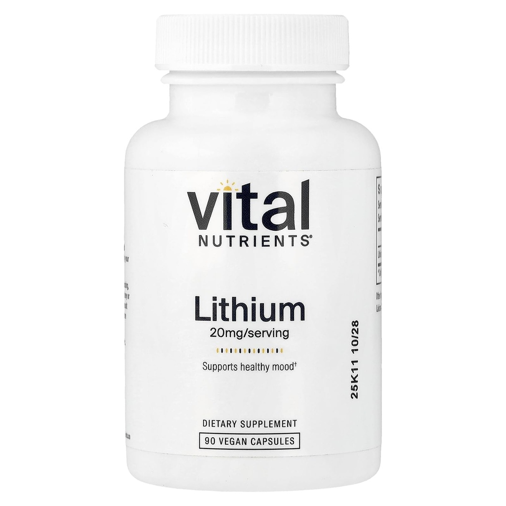 Vital Nutrients Lithium Orotate 20mg | Integratori al litio vegani per la memoria, lo stato della mente e la salute comportamentale* | Glutine, latticini, soia Free | 90 Capsule