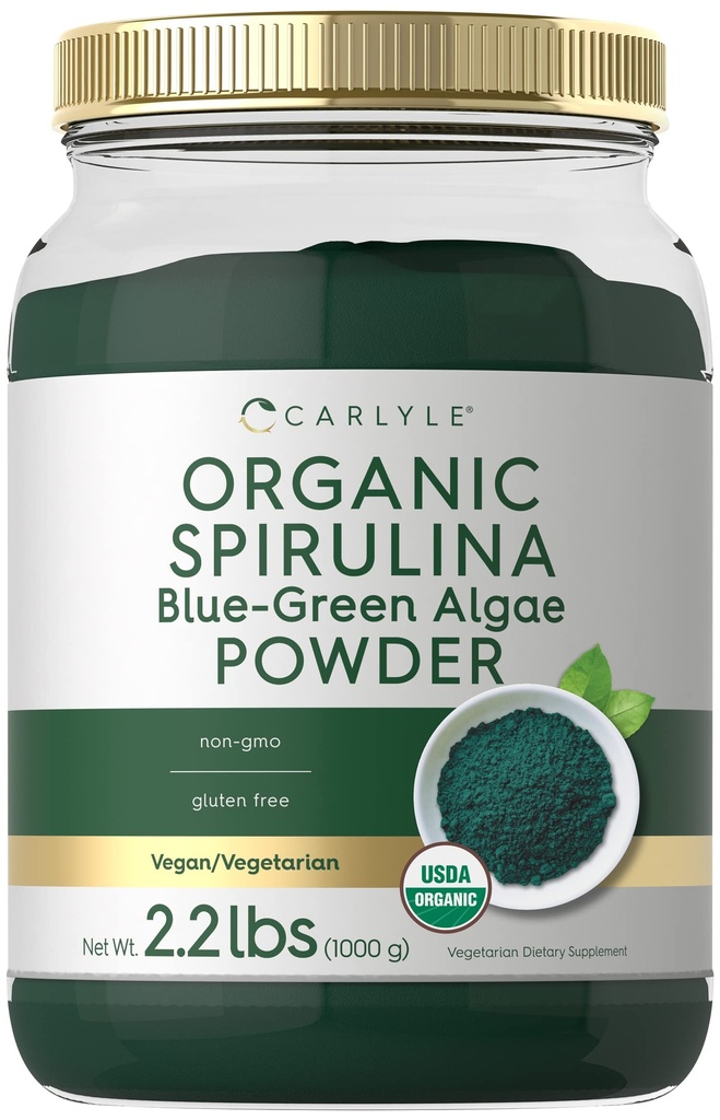 Carlyle Organic Spirulina Polvere 2.2 lbs | Blue Green Algae | 8g Spirulina per porzione | Vegan, Non OGM, Gluten Free Supplement