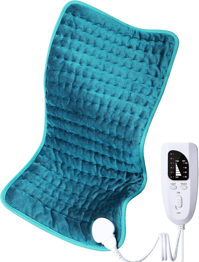 Riscaldatore elettrico per schienale/Shoulder/Neck/Knee/Leg Pain Relief, 6 Impostazioni di riscaldamento rapido, Auto-Off, Lavabile in lavatrice, Moist Dry Heat Options, Extra Large 12"x24"