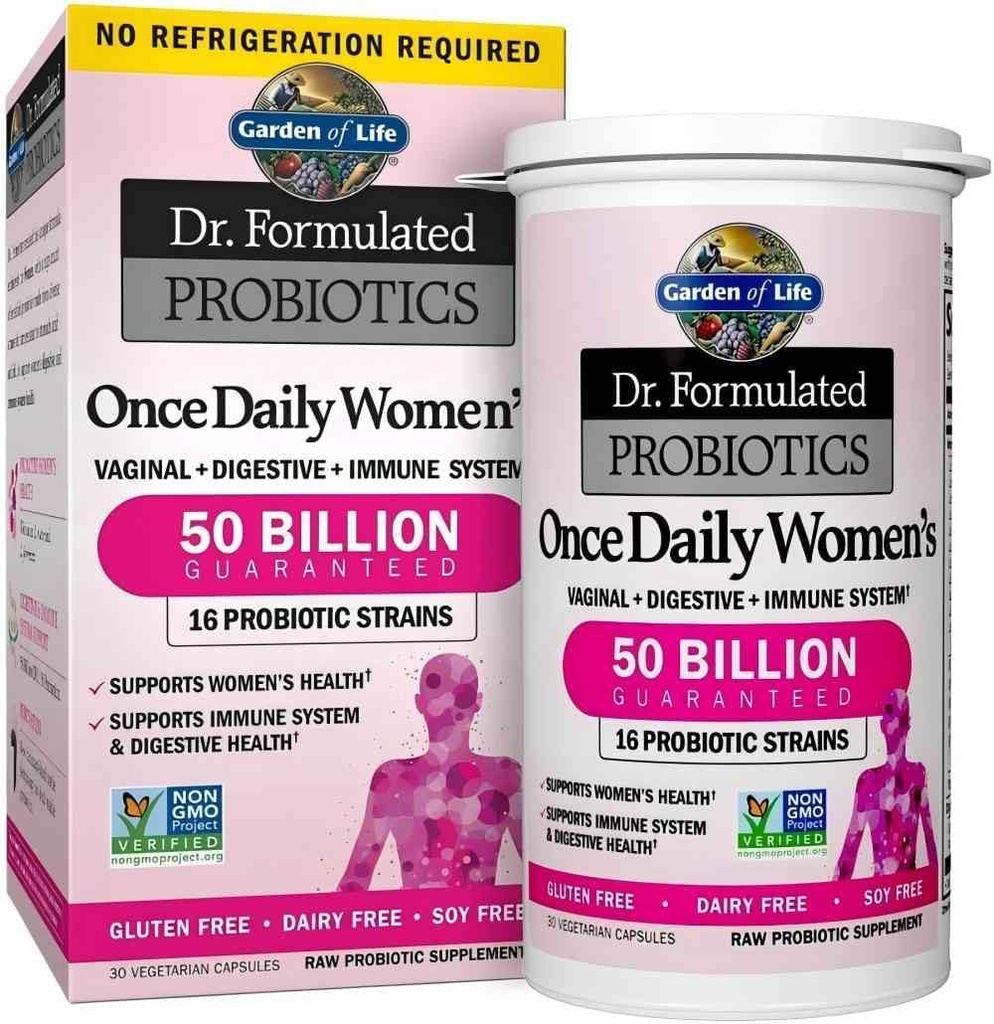 30 capsule Una volta al giorno Dr. Formulato Probiotici per le donne 50 miliardi di CFU 16 Strains probiotici con prebiotici organici per la salute digestiva, vaginale e immunitario, latticini gratuiti. 1 confezione